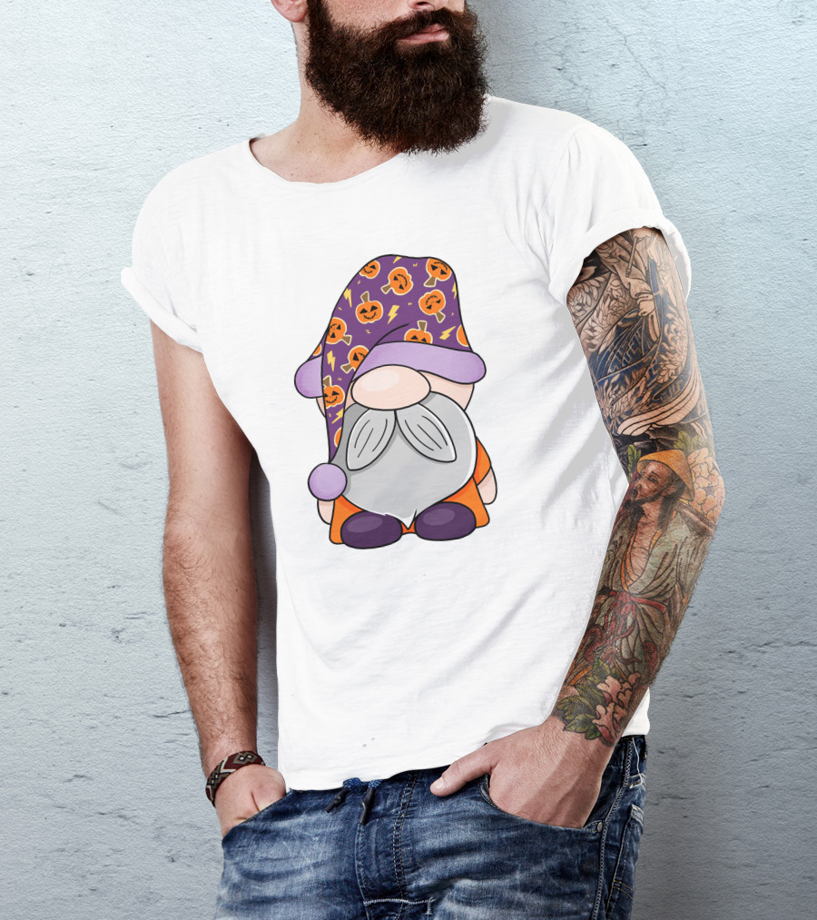 Fantastic Gnome Halloween Pumpkin Pattern Hat And Costume T-Shirt