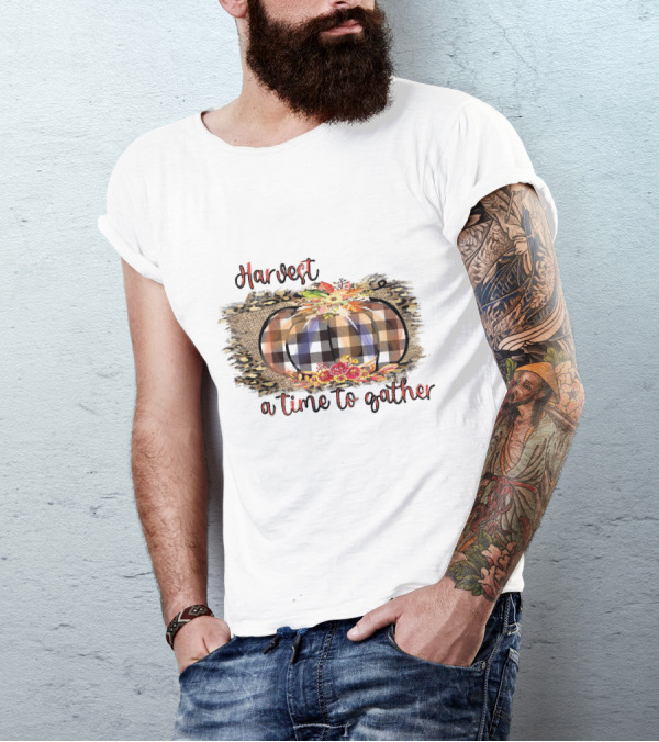 Harvest A Time To Gather Plaid Pumpkin Floral Arrangement T-Shirt