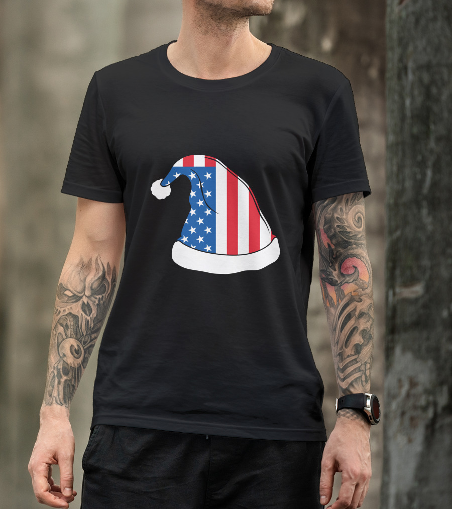 USA Flag Santa Hat Christmas Hat T-Shirt