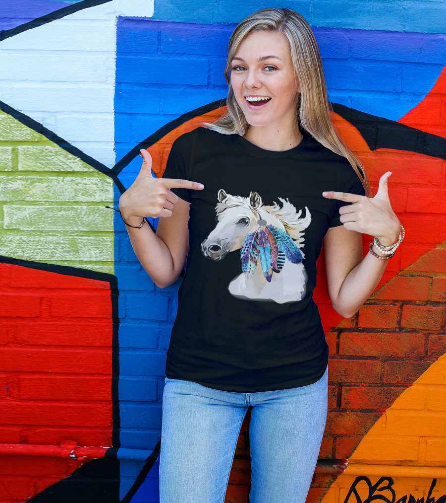 Horse Boho Feathers Vibrant Mane T-Shirt