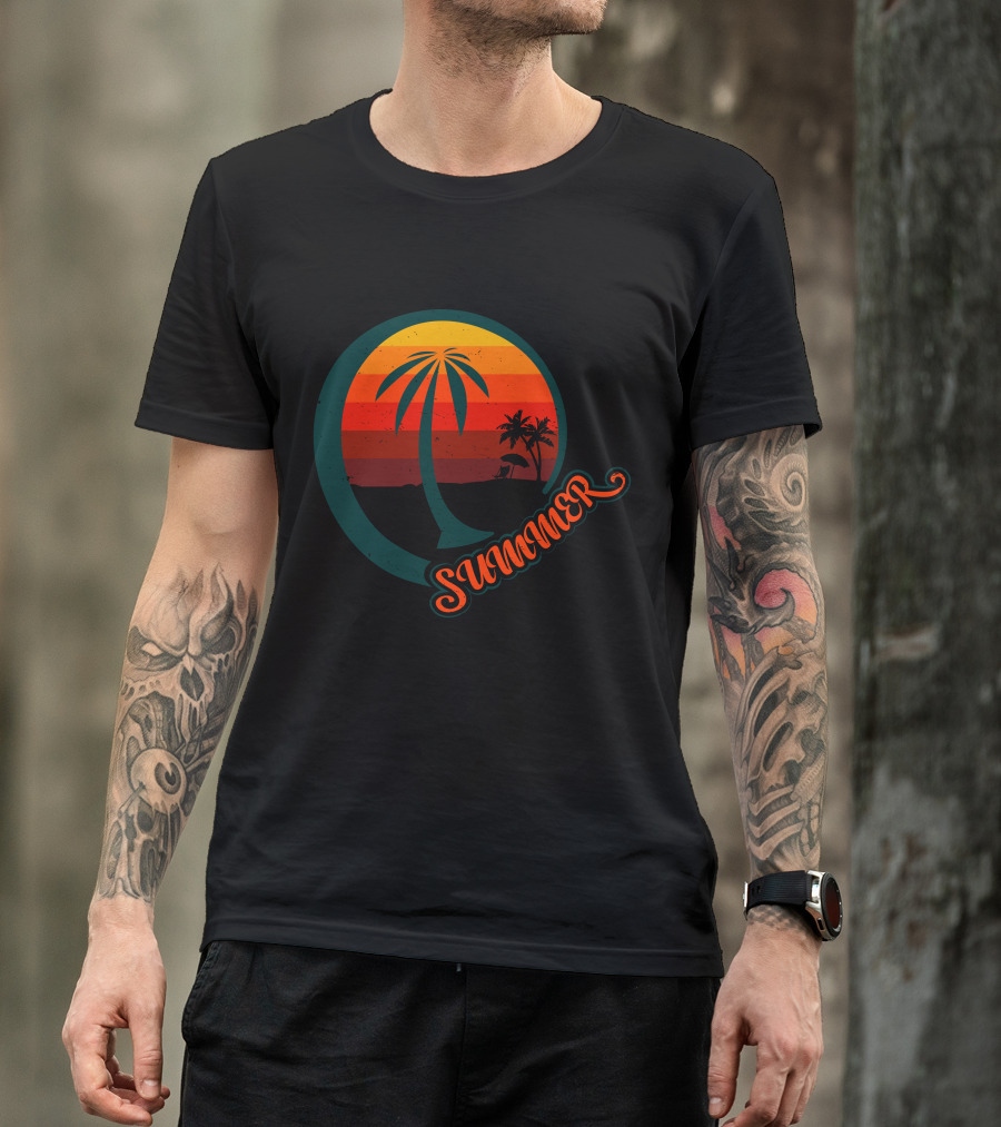 Summer Palm Sunset Beach Scene T-Shirt