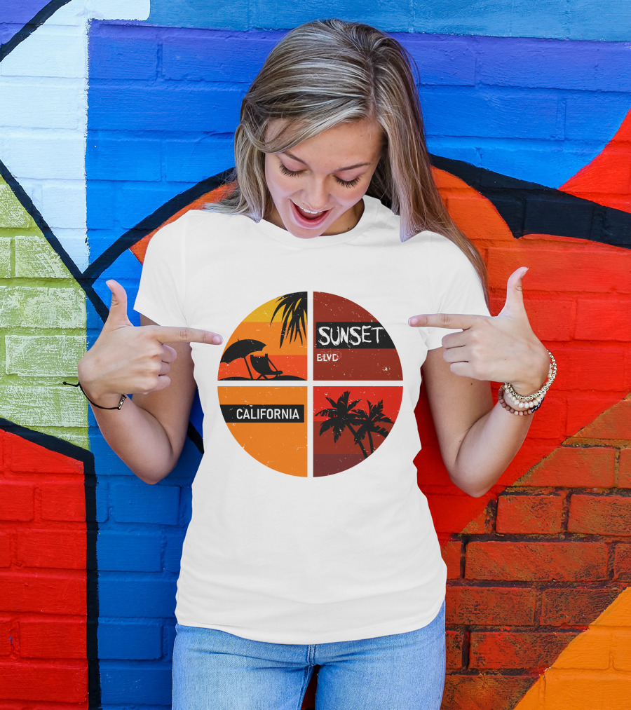 Sunset BLVD California Palm Trees And Beach Chair T-Shirt