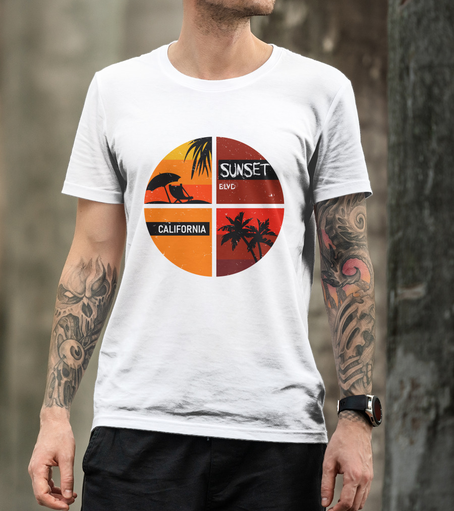 Sunset BLVD California Palm Trees And Beach Chair T-Shirt
