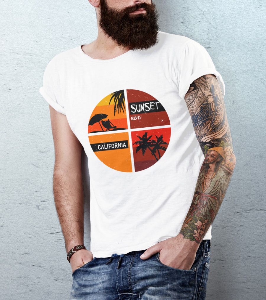 Sunset BLVD California Palm Trees And Beach Chair T-Shirt