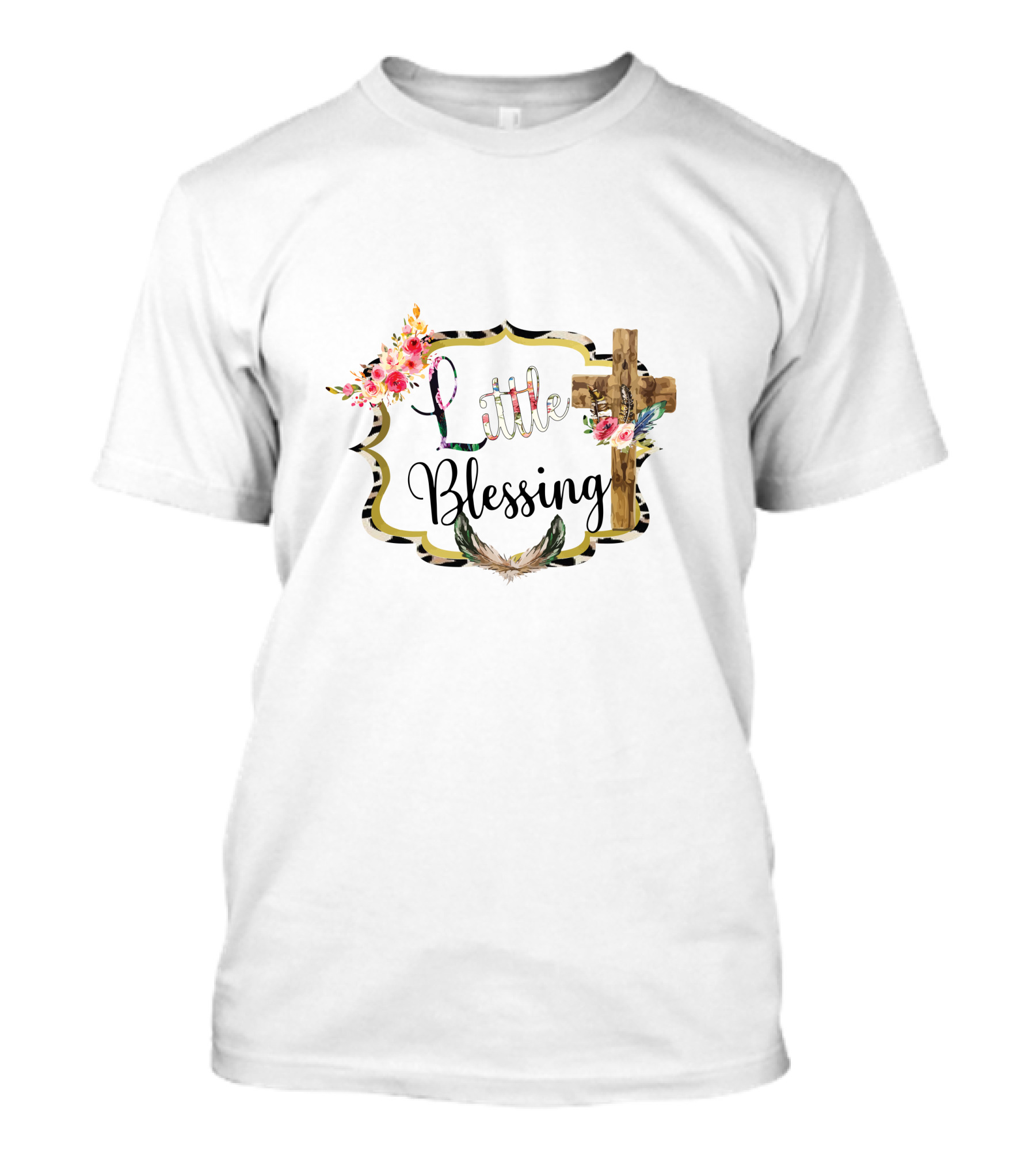Little Blessing Leopard Cross Floral Frame T-Shirt