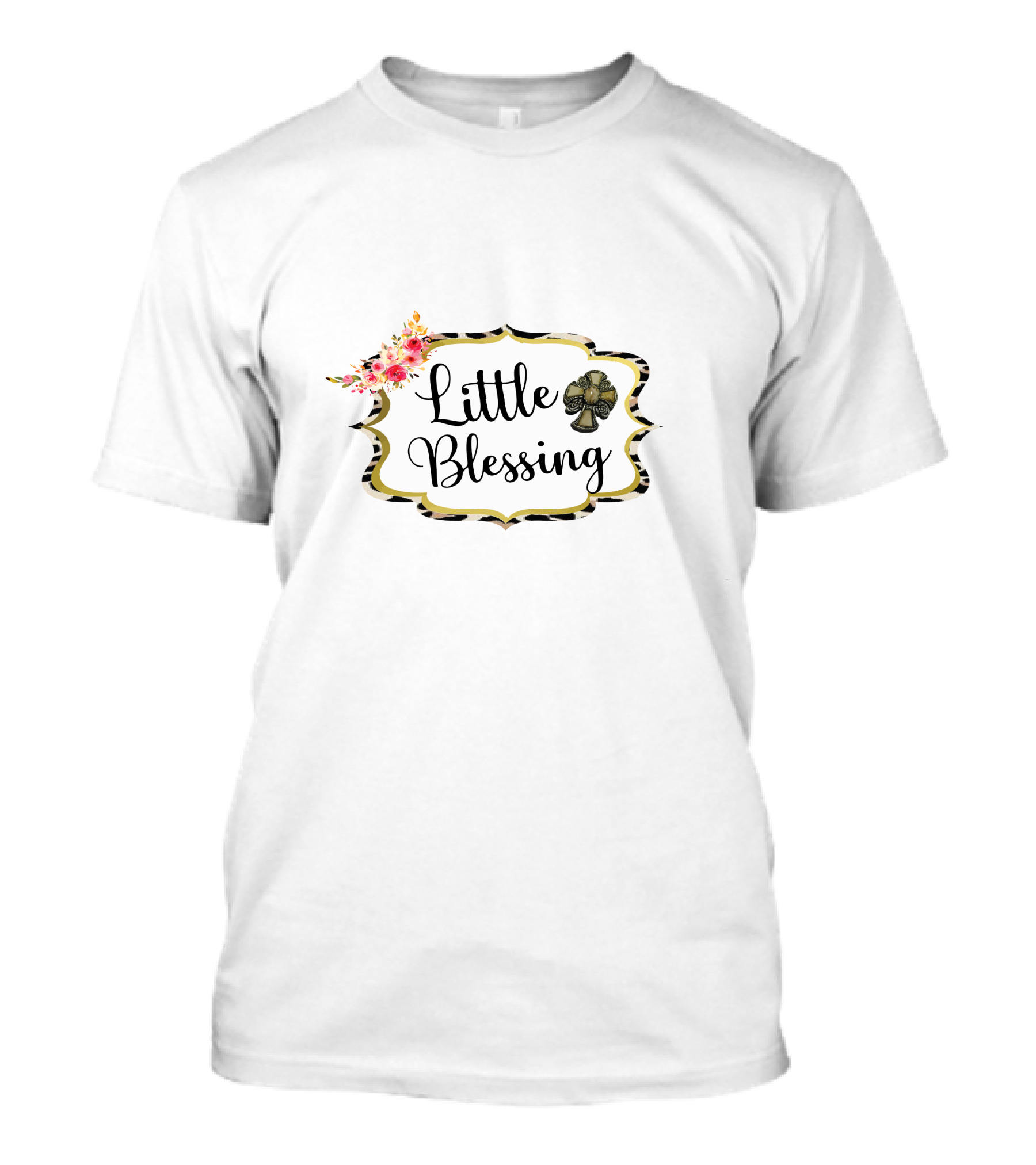 Little Blessing Floral Leopard Frame With Clover T-Shirt