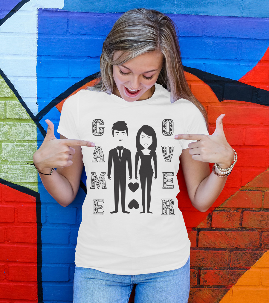 Game Over Wedding Bride And Groom With Hearts T-Shirt