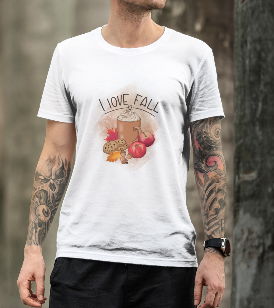 I Love Fall Coffee Apples Cookies Leaves Acorns T-Shirt