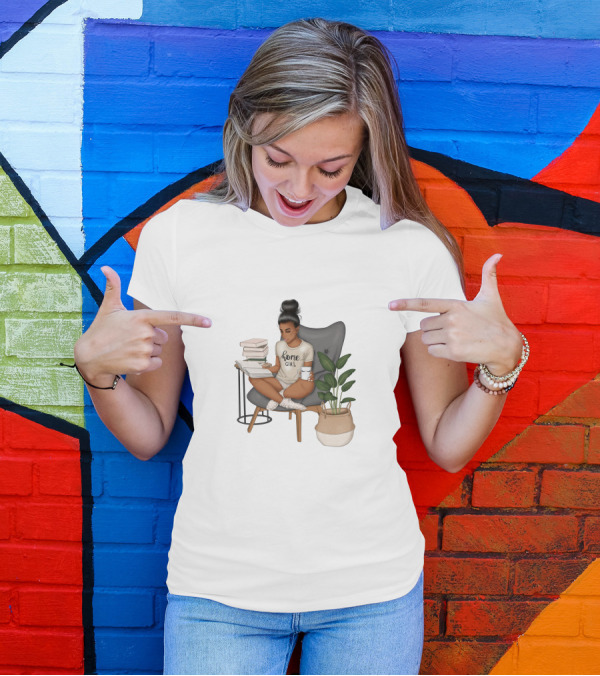 Home Girl Reading With Coffee And Plant T-Shirt