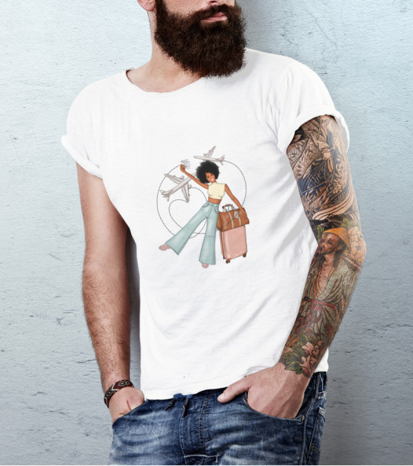 Traveling African American Girl With Suitcase And Airplanes T-Shirt