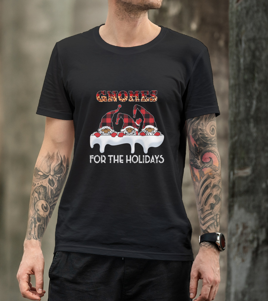 Gnomes For The Holidays Plaid Hat Christmas Cheer T-Shirt