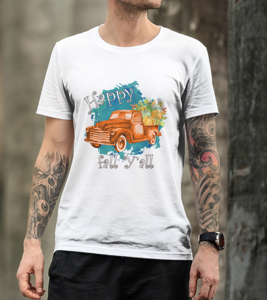 Happy Fall Y'all Rustic Truck With Pumpkins T-Shirt