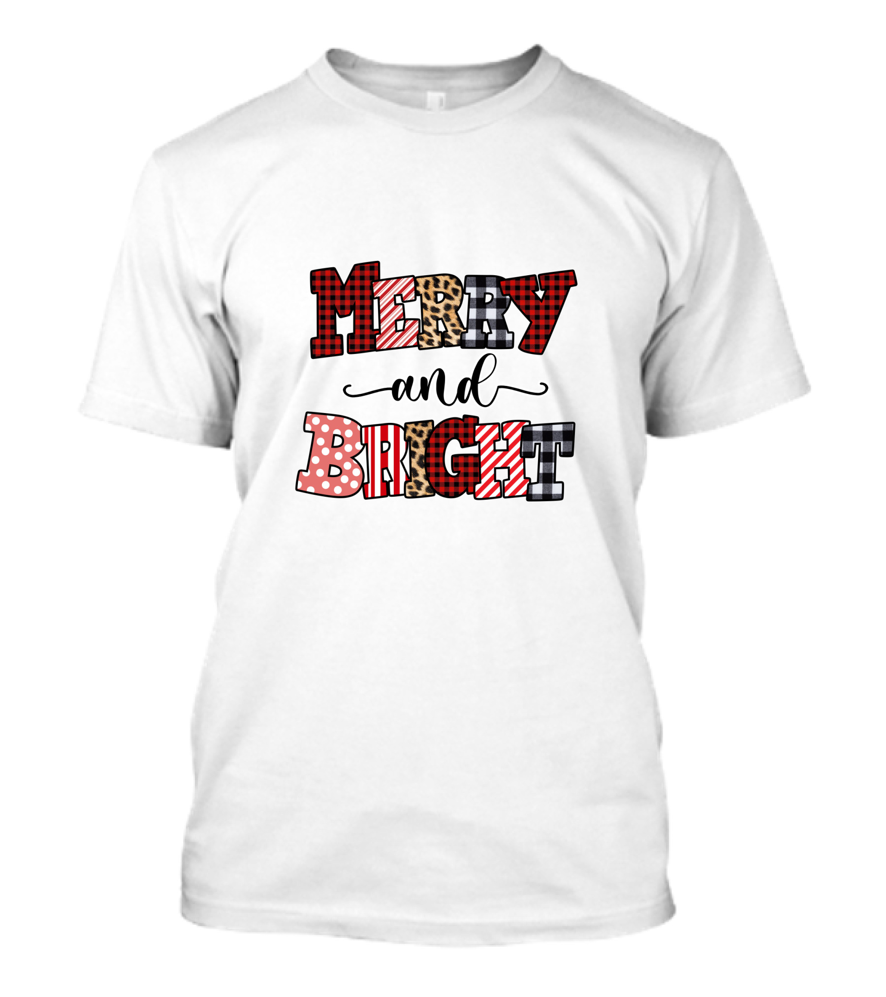 Merry And Bright Plaid Leopard Polka Dot T-Shirt