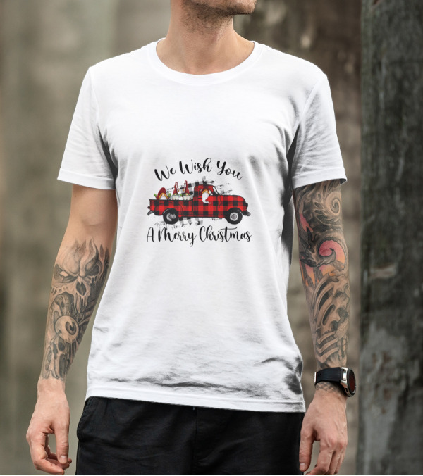 We Wish You A Merry Christmas Plaid Truck Holiday T-Shirt