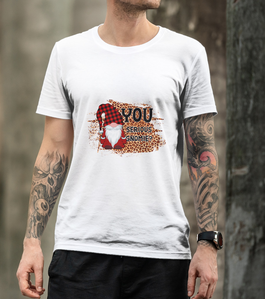 You Serious Gnomie Plaid Hat Leopard Background T-Shirt