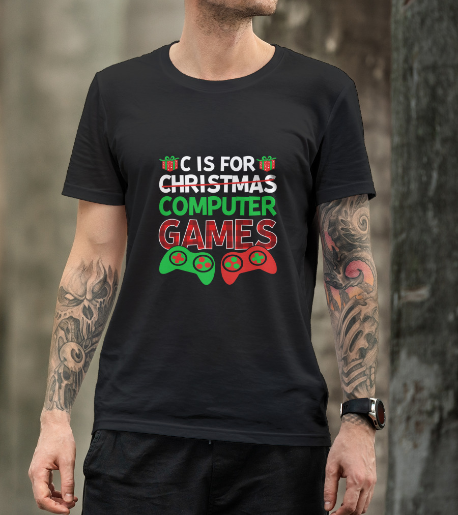 C Is For Christmas Computer Games With Holiday Controllers T-Shirt