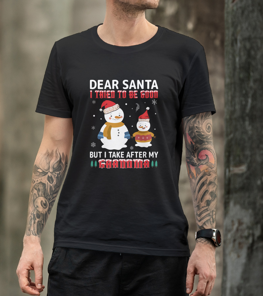 Dear Santa I Tried To Be Good But I Take After My Grandma Christmas Snowmen T-Shirt