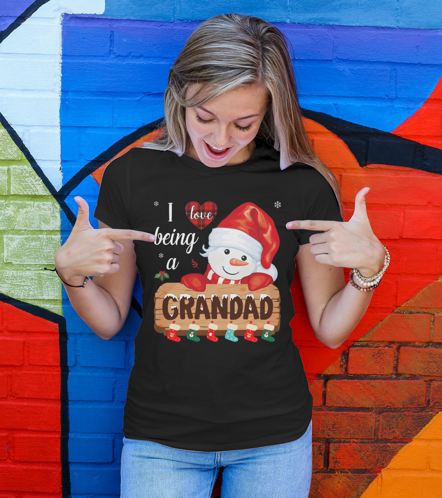 I Love Being A Grandad Snowman Festive Holiday T-Shirt