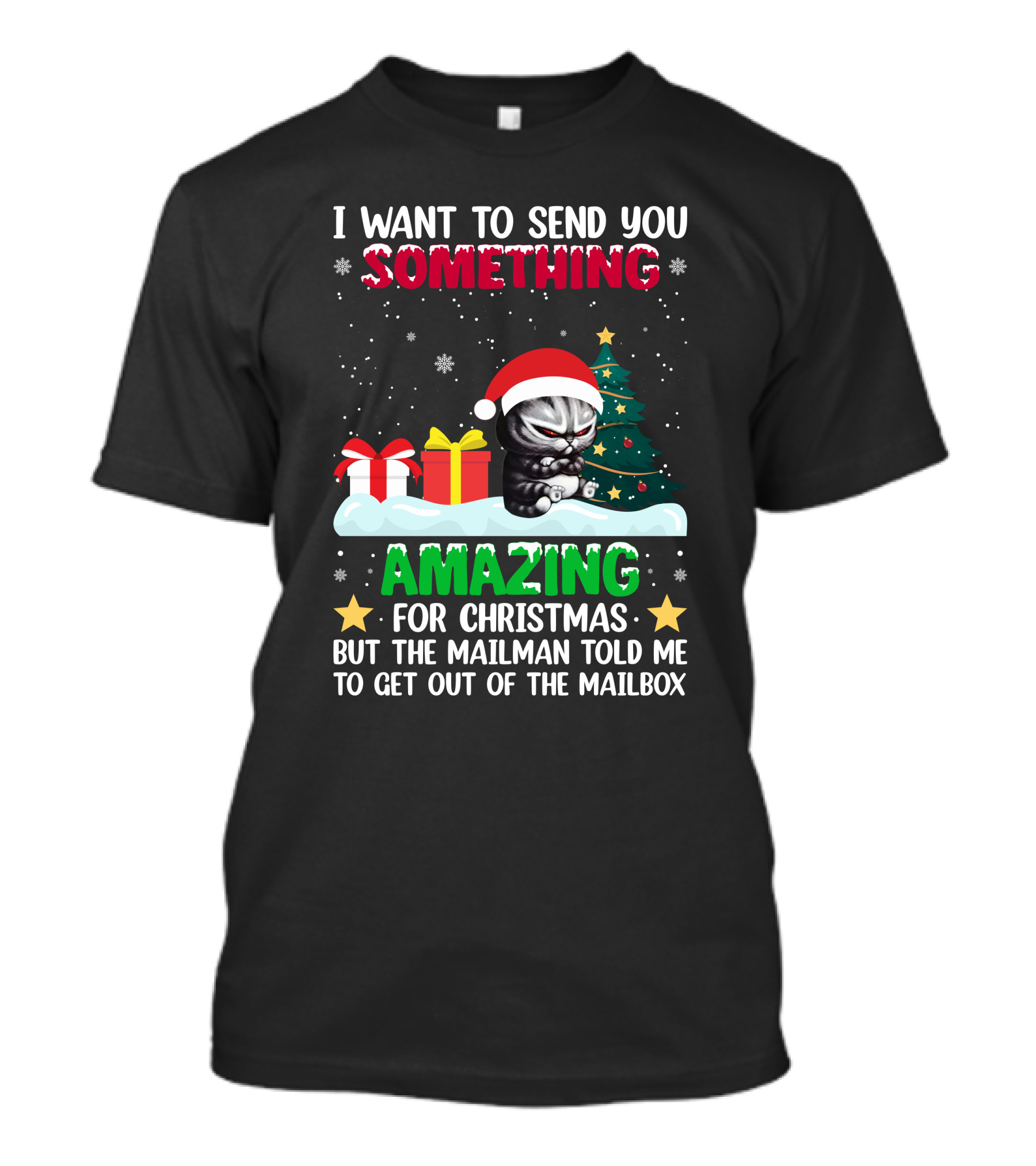 I Want To Send You Something Amazing For Christmas But The Mailman Told Me To Get Out Of The Mailbox Cat T-Shirt