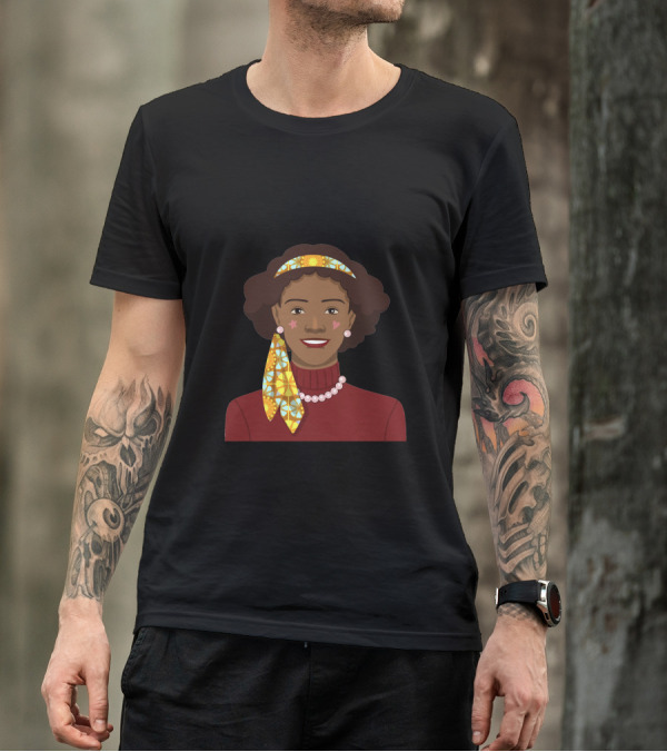 Black African Woman With Patterned Headband And Red T-Shirt