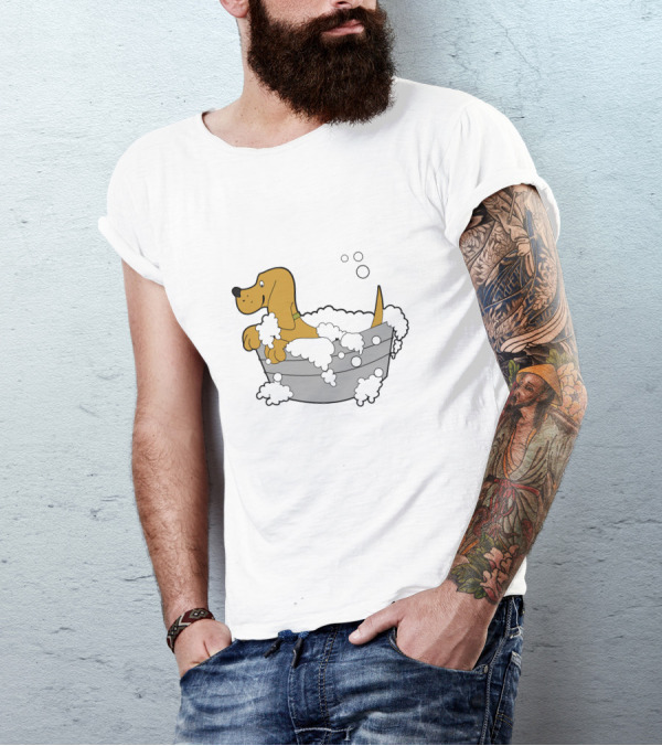 Bath Time Puppy In Bubble Tub Cartoon T-Shirt