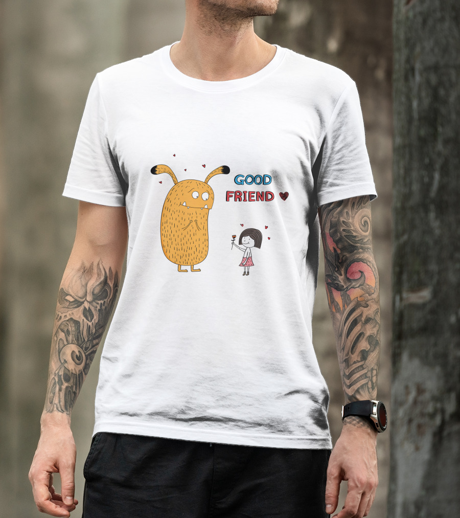 Good Friend Cute Monster And Girl With Hearts T-Shirt