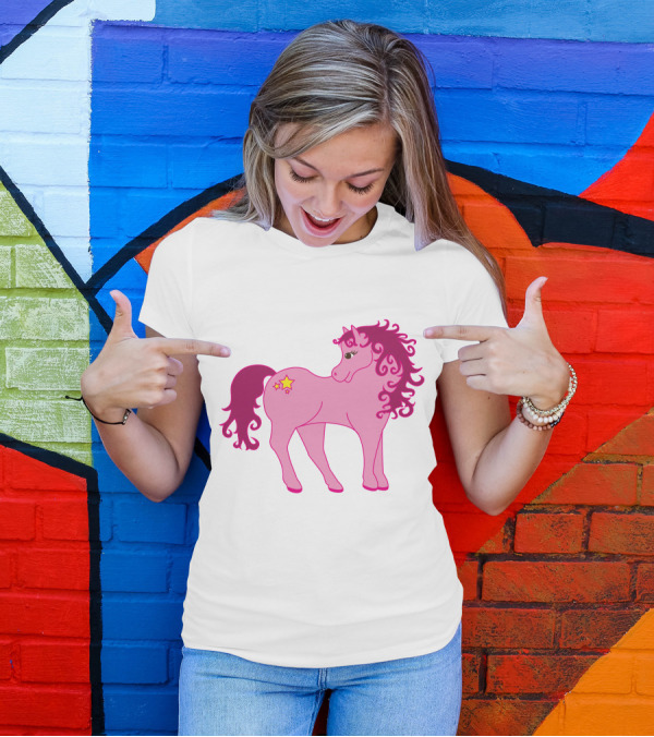 Cute Pink Pony With Curly Mane And Star Markings T-Shirt