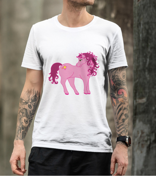Cute Pink Pony With Curly Mane And Star Markings T-Shirt
