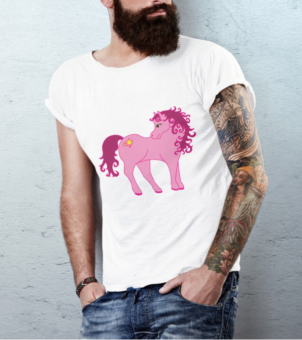 Cute Pink Pony With Curly Mane And Star Markings T-Shirt