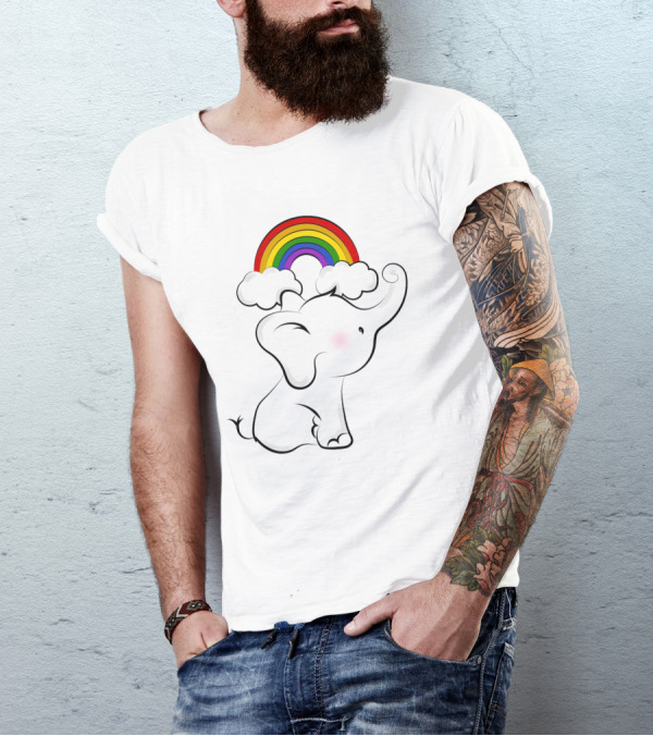 Elephants Love Rainbows Colorful Clouds Cute T-Shirt