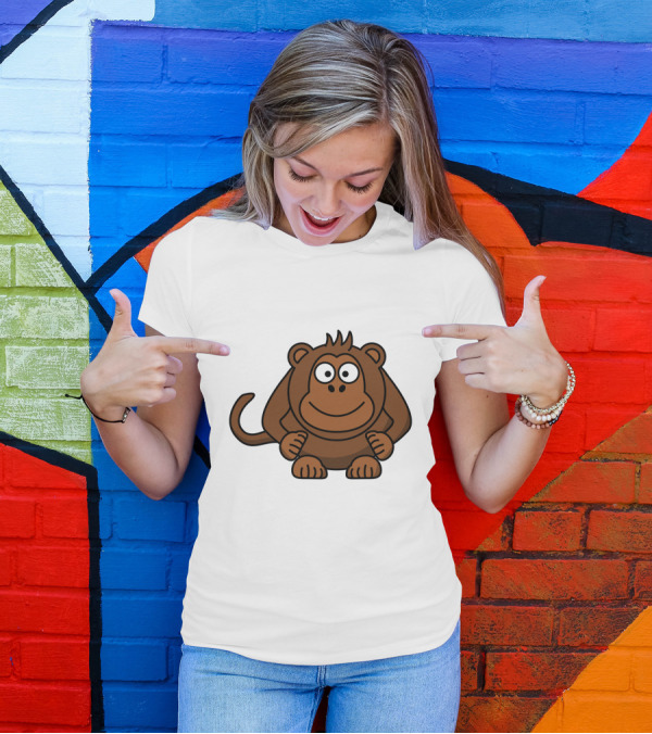 Cartoon Monkey Illustration Brown Playful Character T-Shirt