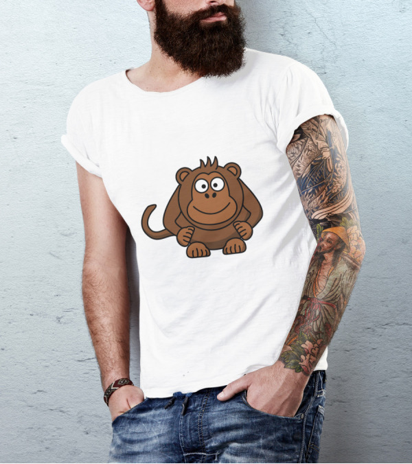 Cartoon Monkey Illustration Brown Playful Character T-Shirt