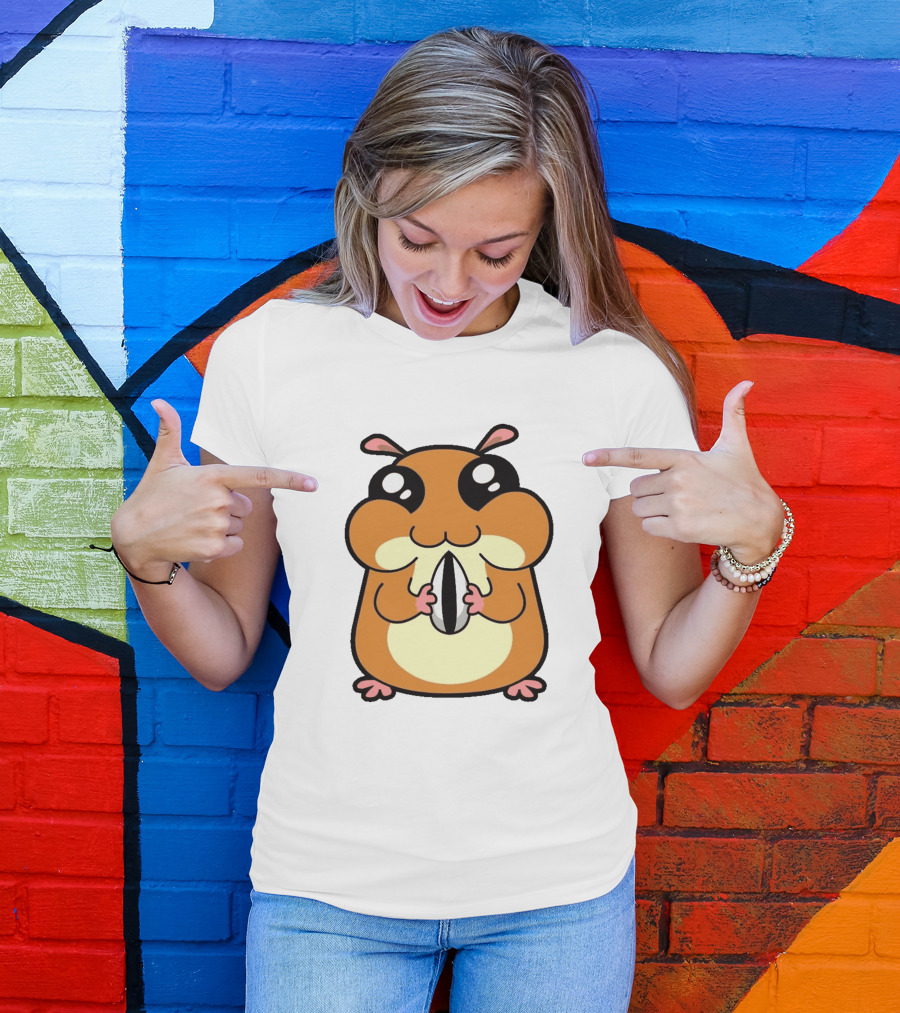Hamster Eating Sunflower Seed Cartoon Character T-Shirt