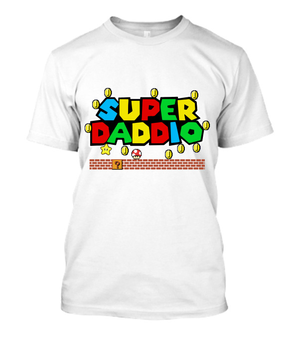 Fathers Day Super Daddio Nintendo Mario Parody Coins Bricks Star T-Shirt
