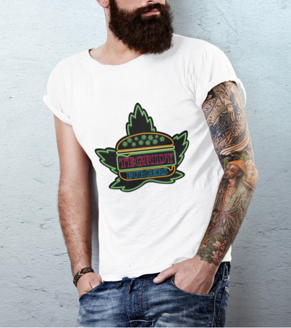 Tegridy Burgers Neon Sign With Leaf And Burger Outline T-Shirt
