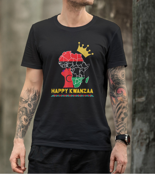 Happy Kwanzaa African Map Black Woman Queen With Crown T-Shirt