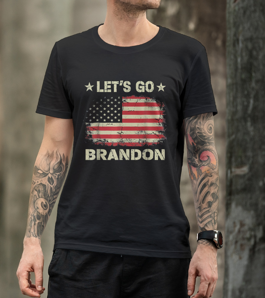 LET'S GO BRANDON American Flag Stars Distressed Patriotic Anti Liberal T-Shirt