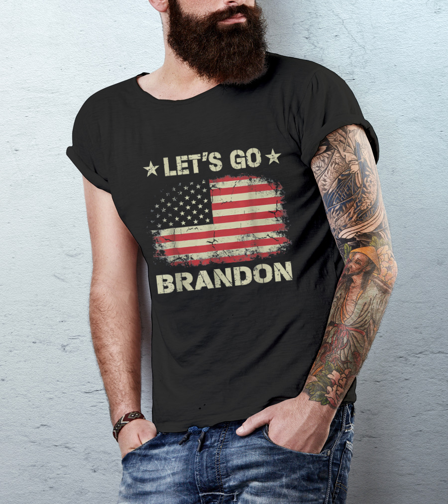 LET'S GO BRANDON American Flag Stars Distressed Patriotic Anti Liberal T-Shirt