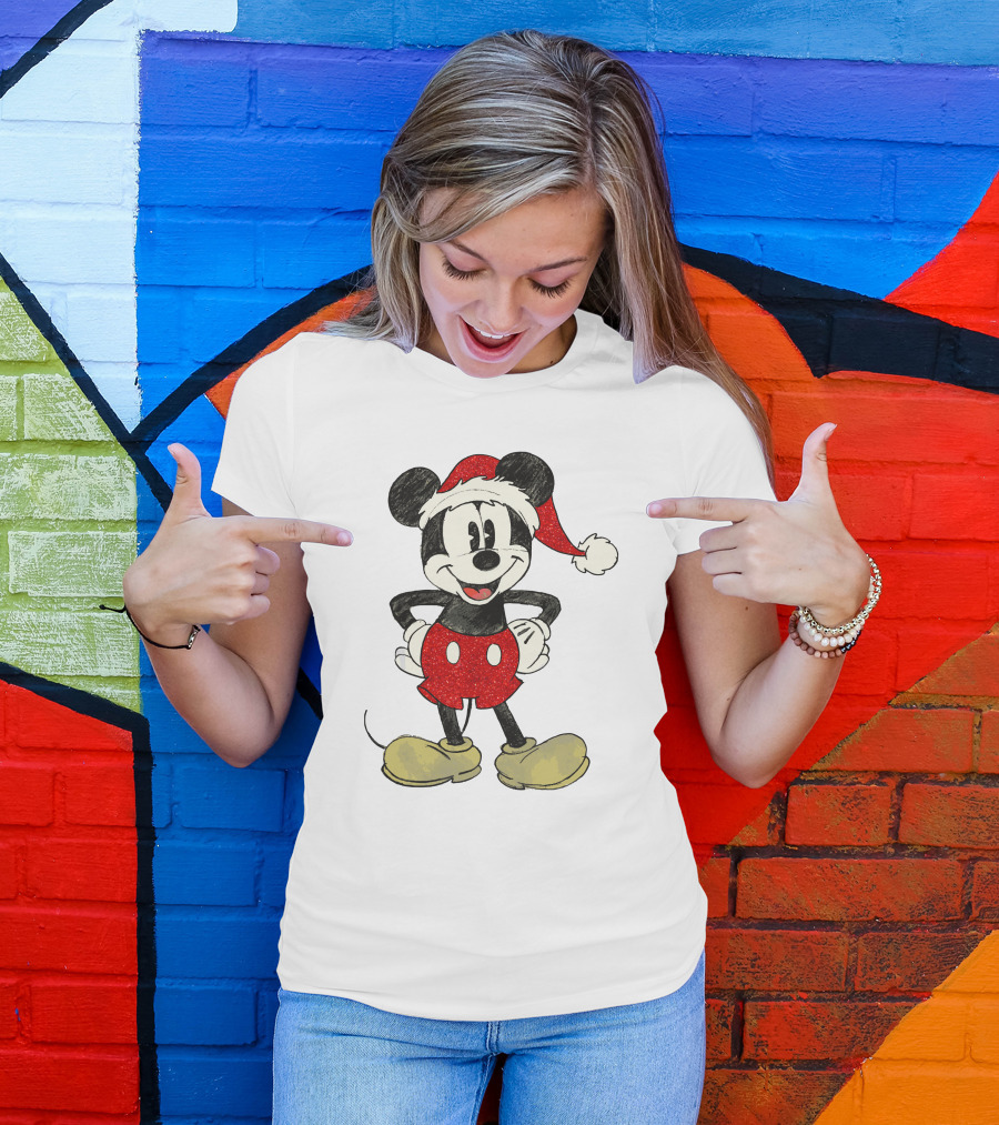 Mickey Mouse Santa Hat Christmas Disney T-Shirt