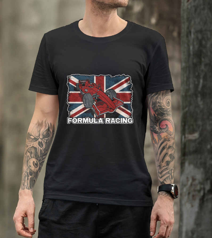 Formula Racing Red Car With British Flag T-Shirt
