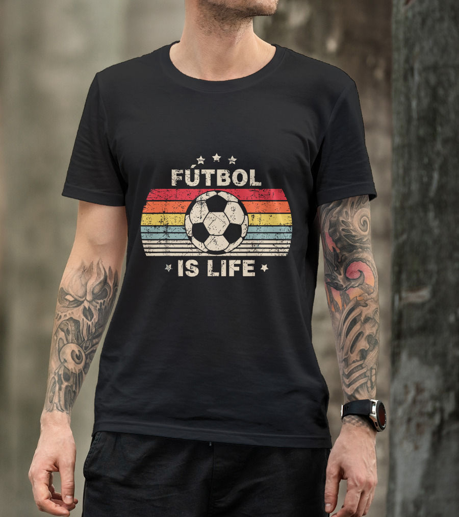 Fútbol Is Life Retro Soccer Ball Stripe Stars T-Shirt