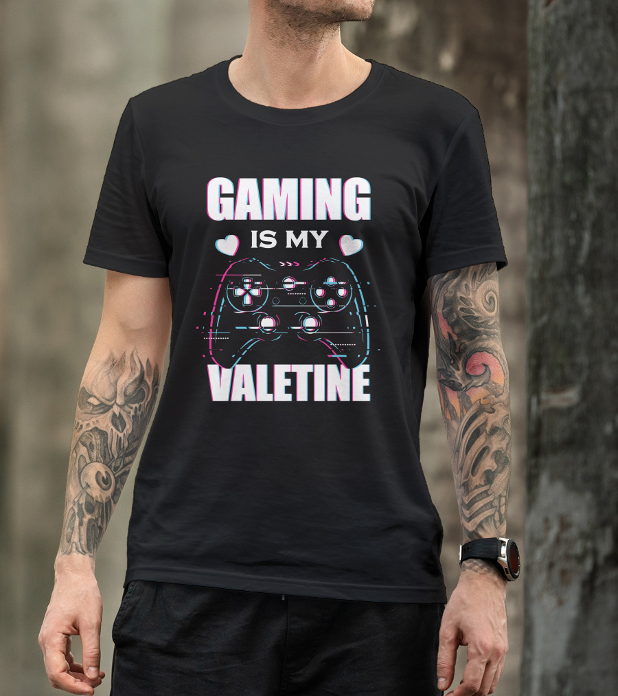 Gaming Is My Valentine Controller Hearts Glitch Effect T-Shirt