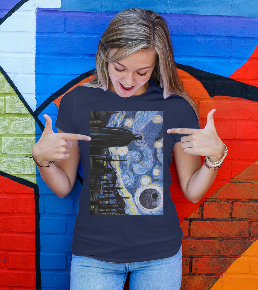 Darth Vader And Death Star In Starry Night T-Shirt