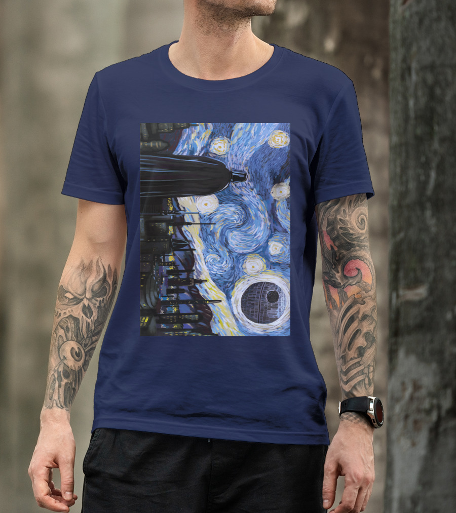Darth Vader And Death Star In Starry Night T-Shirt