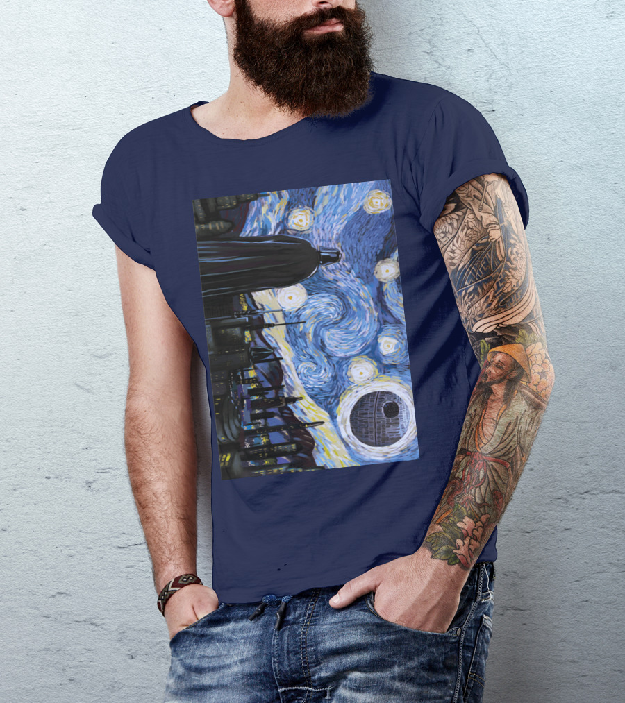 Darth Vader And Death Star In Starry Night T-Shirt