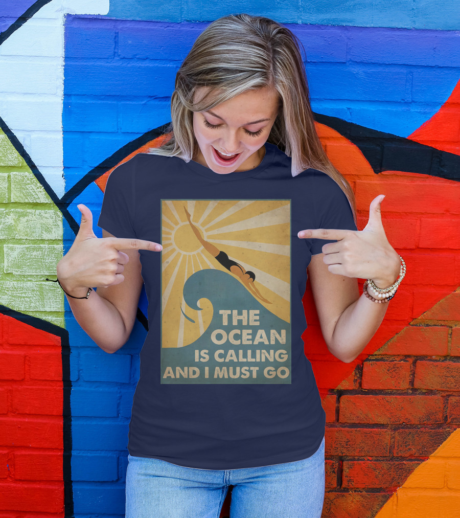 Swimming The Ocean Is Calling And I Must Go Vintage Sun Wave Dive T-Shirt