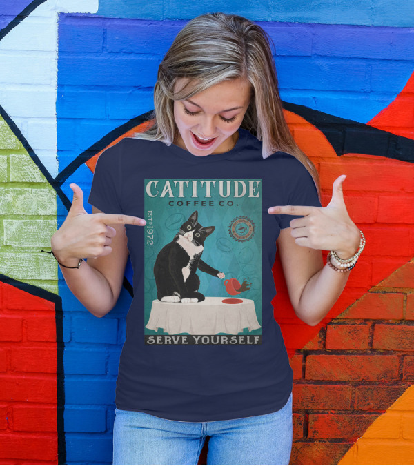 Cattitude Coffee Co Serve Yourself Cat Premium Coffee EST 1972 T-Shirt