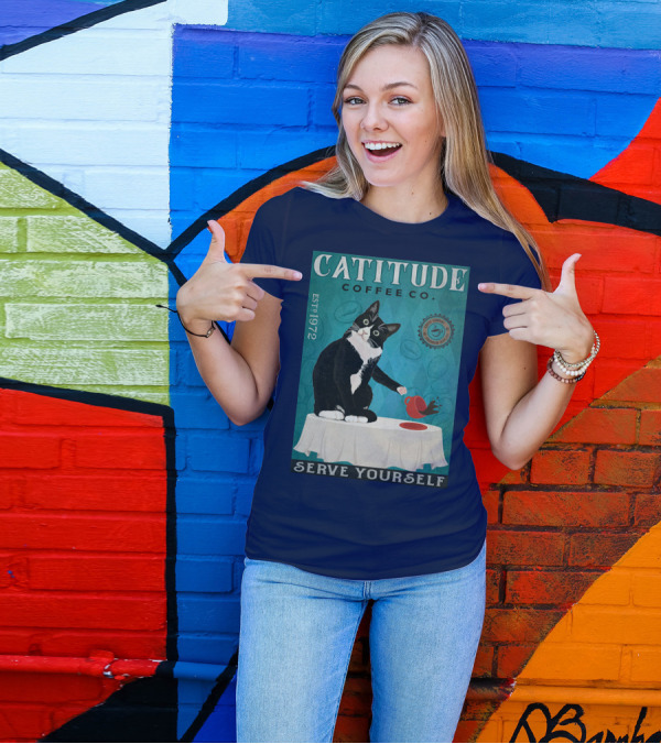Cattitude Coffee Co Serve Yourself Cat Premium Coffee EST 1972 T-Shirt