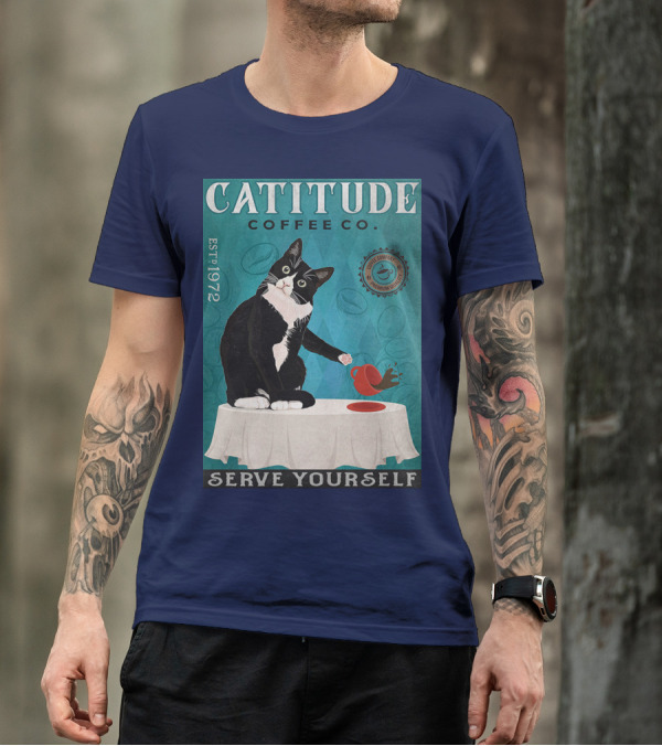 Cattitude Coffee Co Serve Yourself Cat Premium Coffee EST 1972 T-Shirt