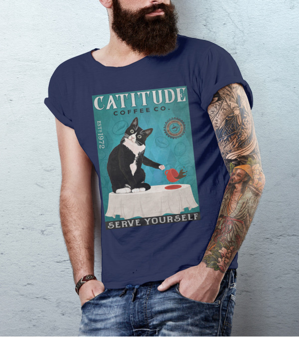 Cattitude Coffee Co Serve Yourself Cat Premium Coffee EST 1972 T-Shirt